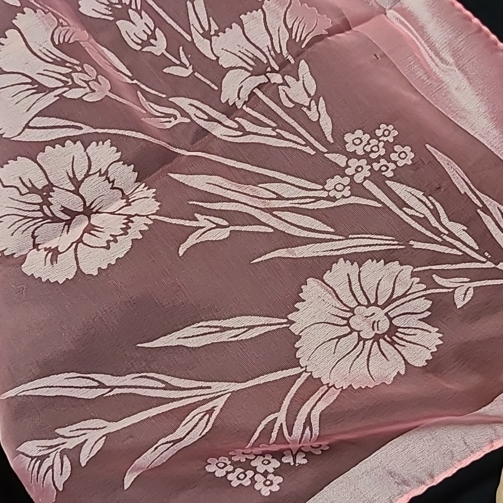 Vintage Auteuil Fabrics Pink Sheer Floral 28" Square Scarf